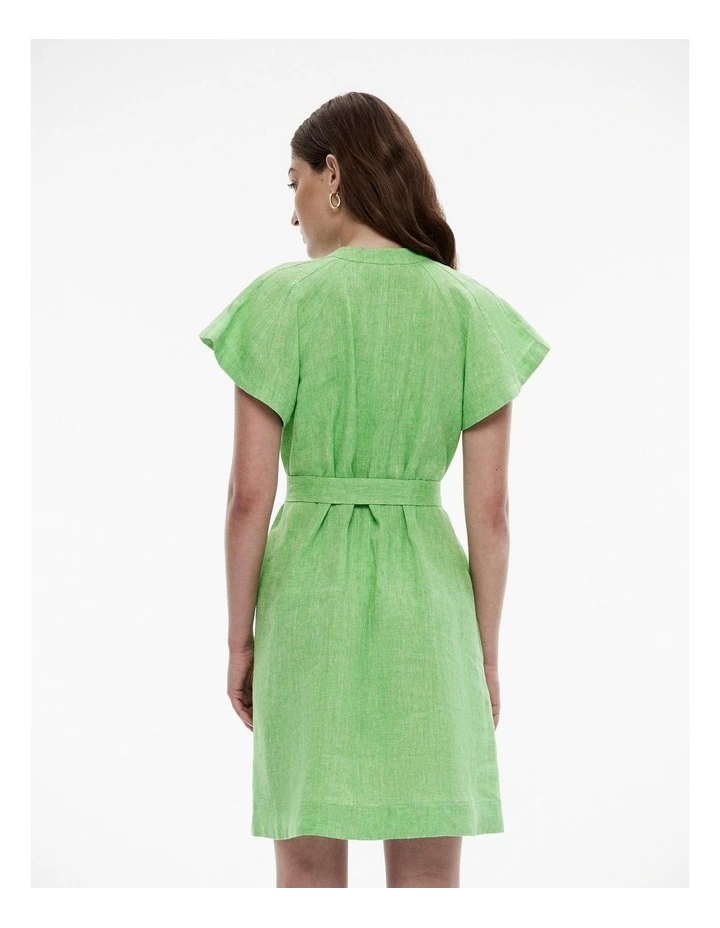 Yarn Dye French Linen Raglan Sleeve Dress in Lime Green image 4