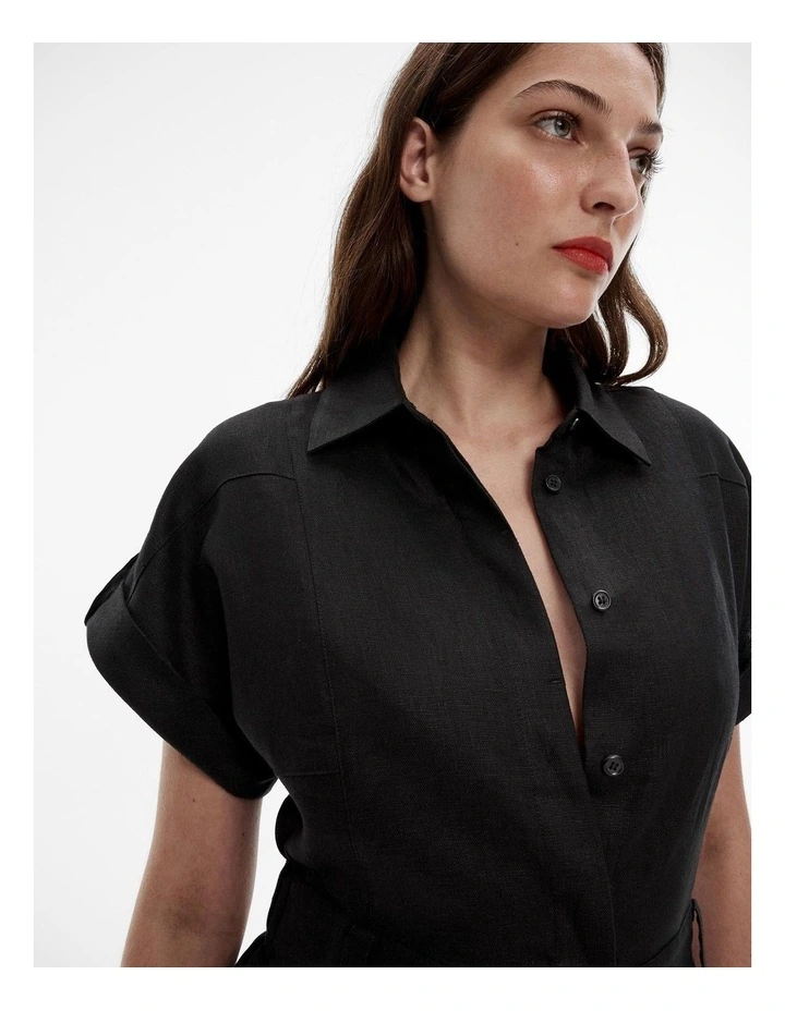French Linen Utility Playsuit in Black image 3
