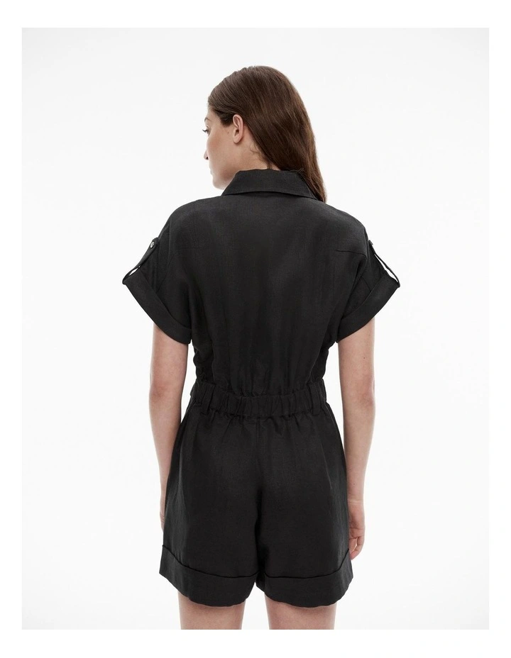 French Linen Utility Playsuit in Black image 4
