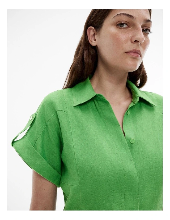 French Linen Utility Playsuit in Rich Green image 3