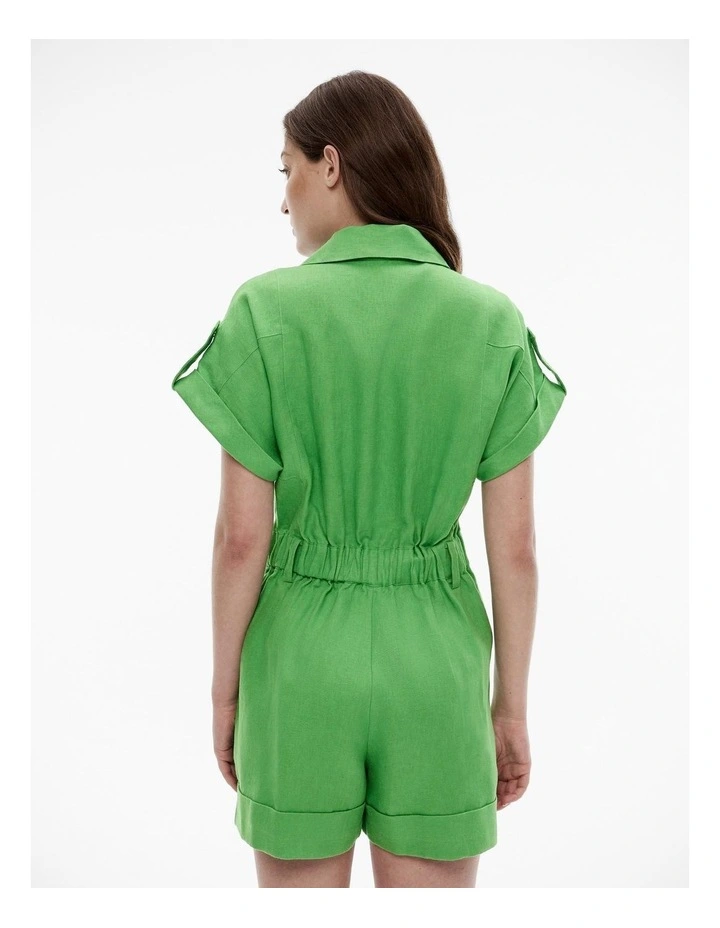 French Linen Utility Playsuit in Rich Green image 4