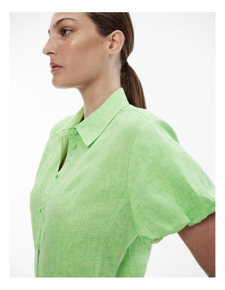 Yarn Dye French Linen Seam Detail Shirt in Lime Green image 3
