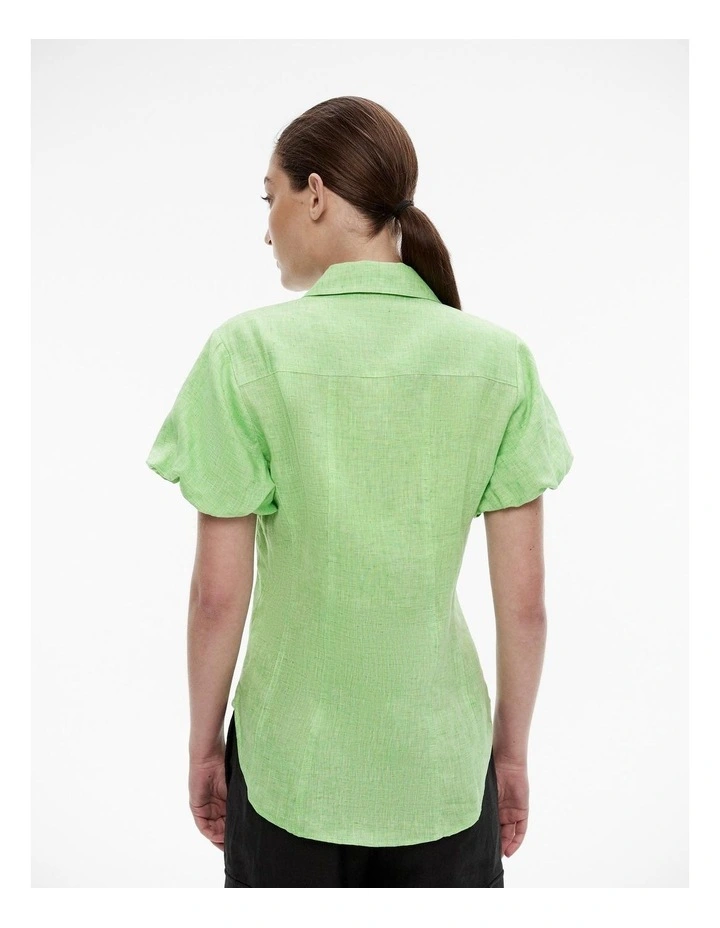 Yarn Dye French Linen Seam Detail Shirt in Lime Green image 4