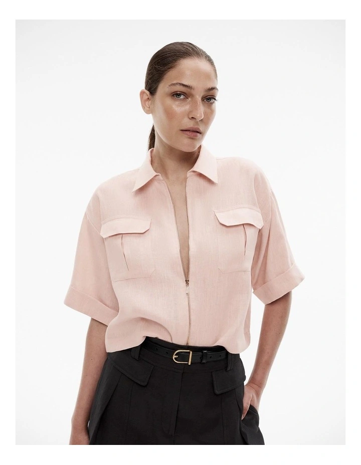 French Linen Zip Through Crop Top in Bloom image 1