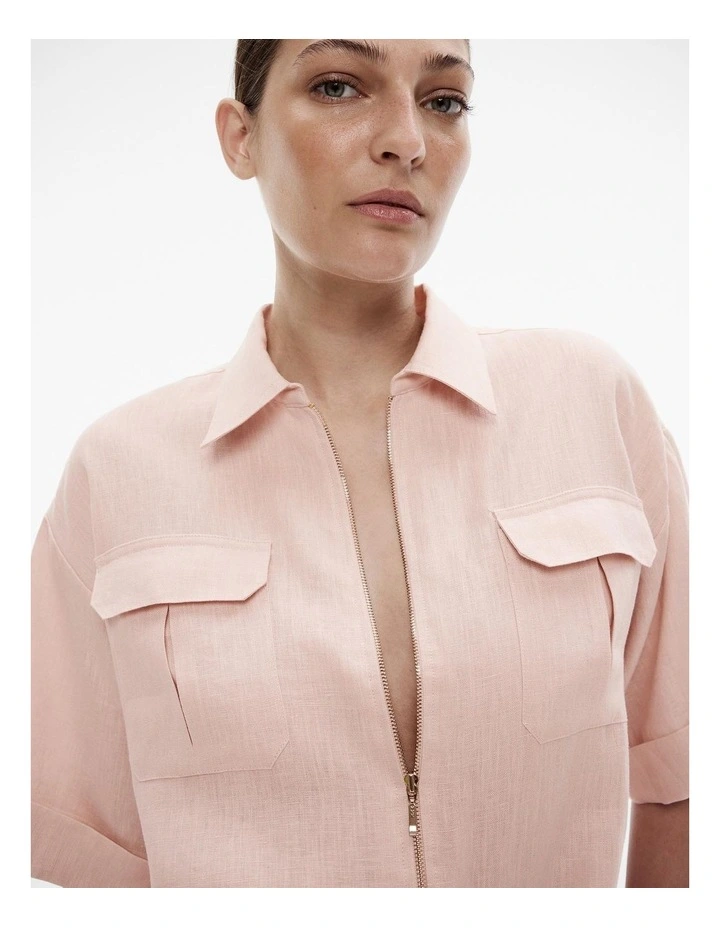 French Linen Zip Through Crop Top in Bloom image 3