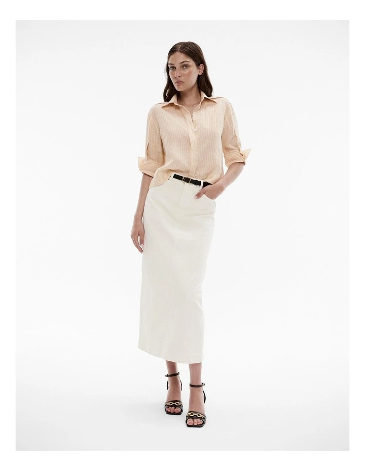 French Linen Stripe Crop Top in Safari Brown image 2
