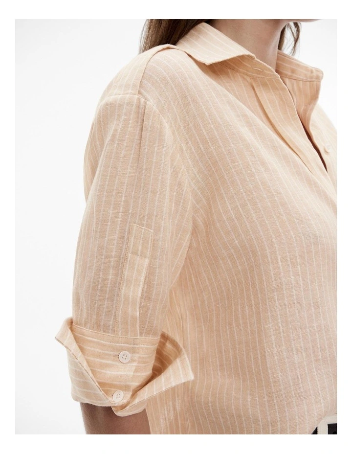 French Linen Stripe Crop Top in Safari Brown image 3