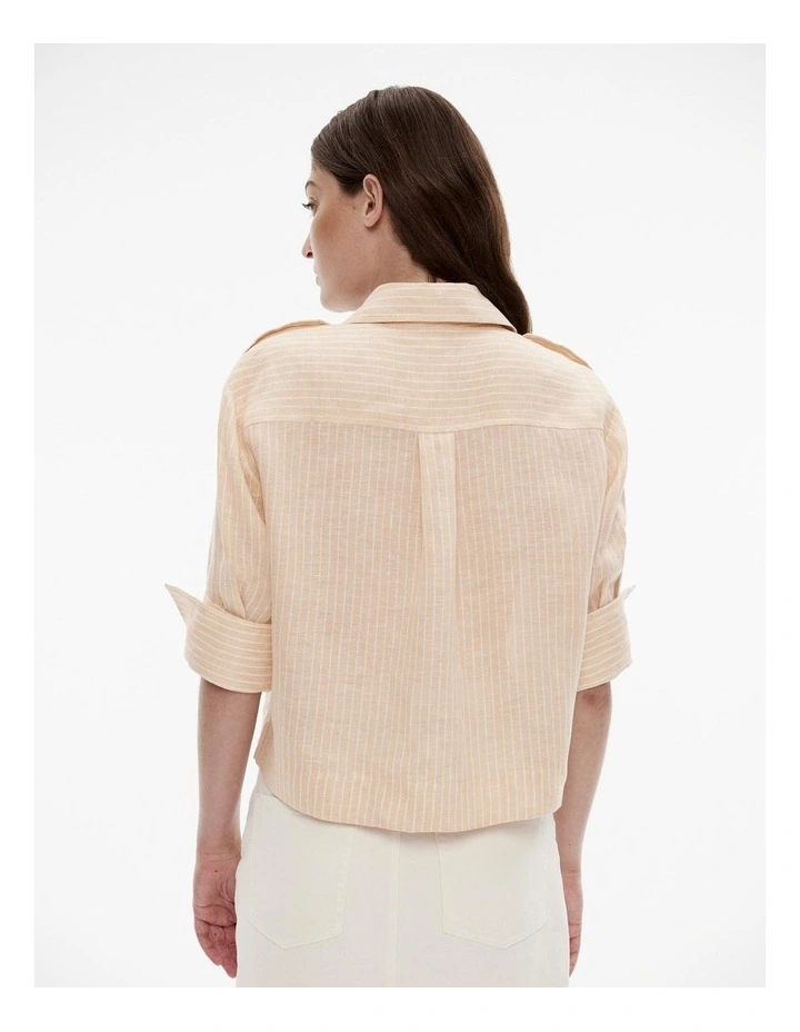 French Linen Stripe Crop Top in Safari Brown image 4
