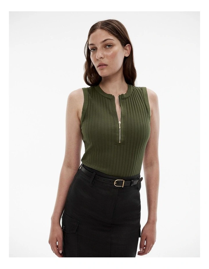 Cotton Rib Zip Tank in Ivy image 1