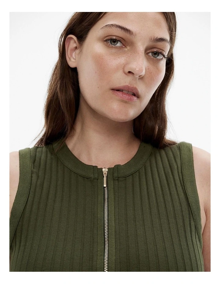 Cotton Rib Zip Tank in Ivy image 3