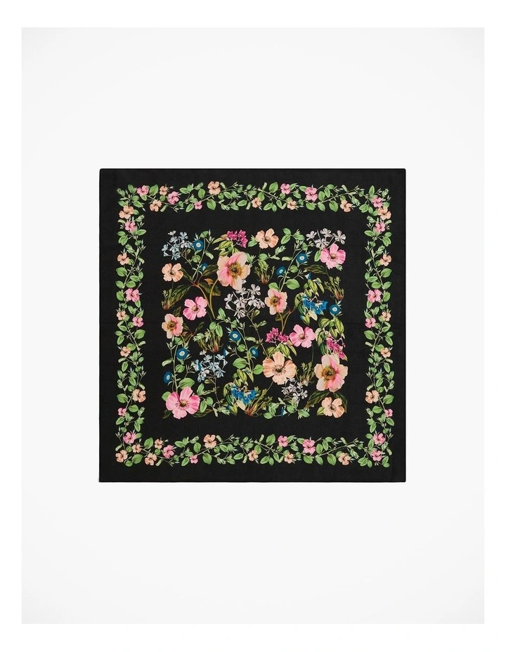 Silk Garden Floral Print Scarf in Raven image 1