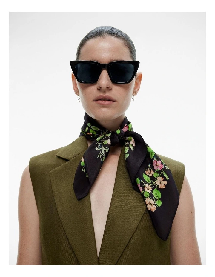Silk Garden Floral Print Scarf in Raven image 2