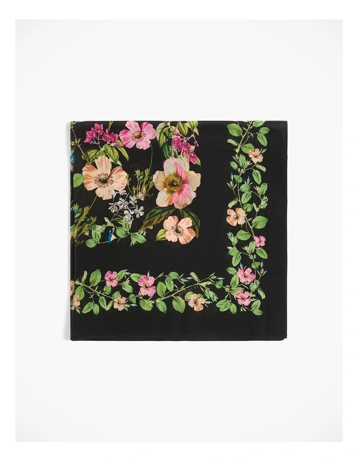 Silk Garden Floral Print Scarf in Raven image 3