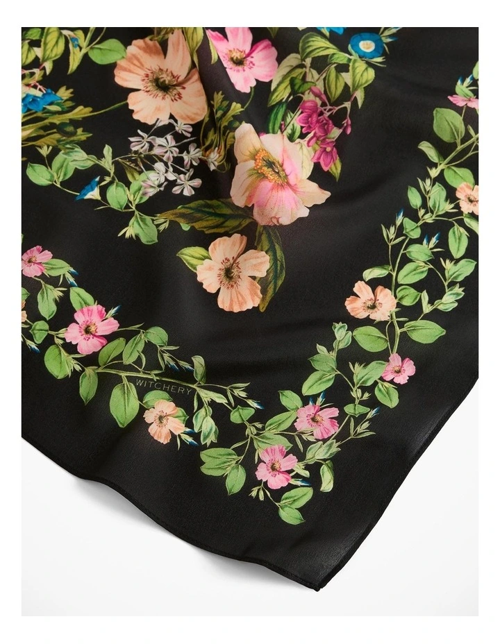 Silk Garden Floral Print Scarf in Raven image 4