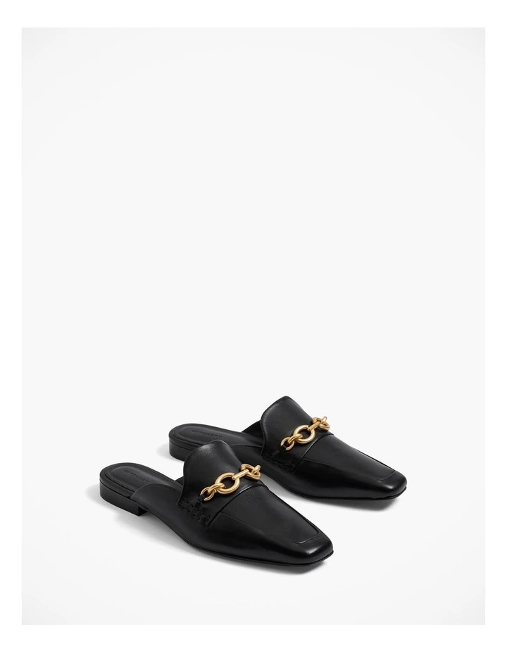 Leather Mule Loafer With Chain in Black image 3