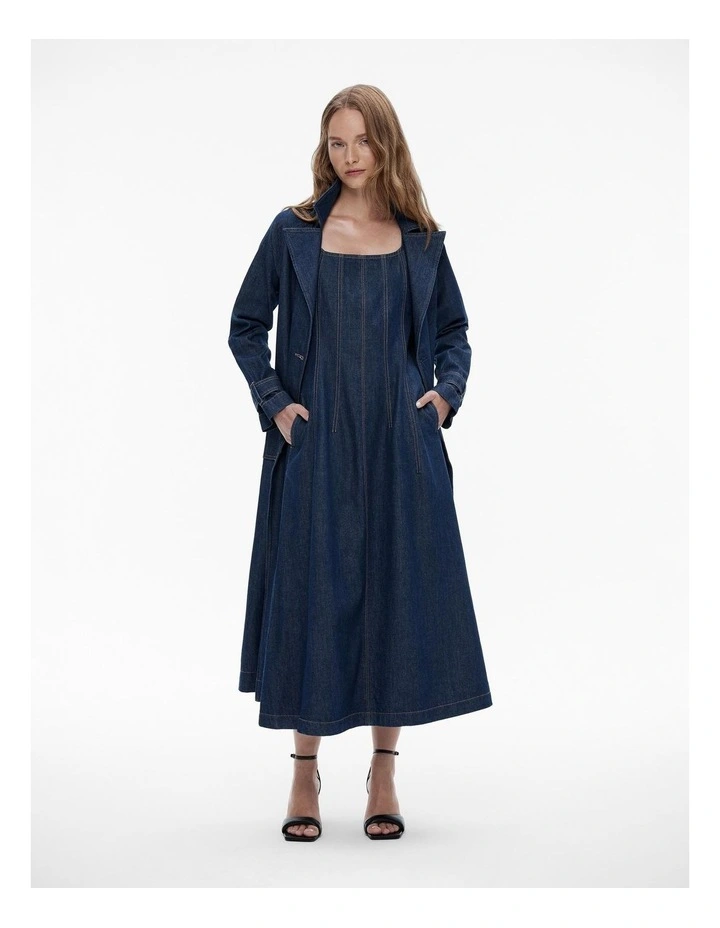 Denim Seam Detail Dress in Dark Indigo image 3