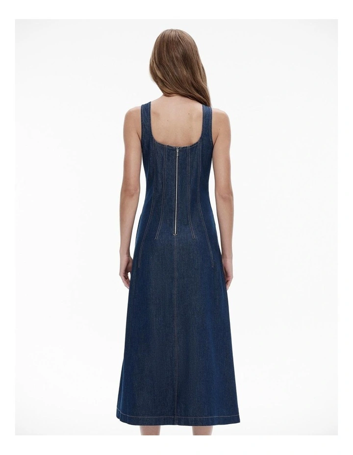 Denim Seam Detail Dress in Dark Indigo image 5