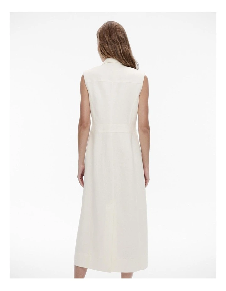 Linen Tailored Double Breasted Midi Dress in Chalk image 4