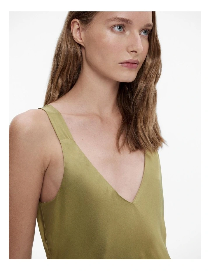 Satin Slip Dress in Army Green image 3