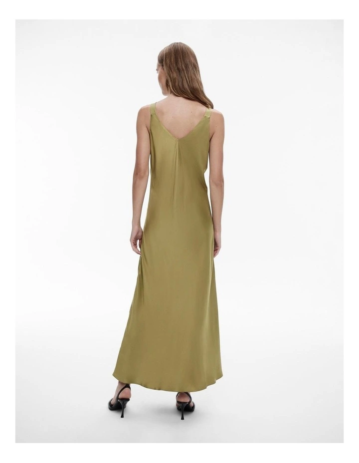 Satin Slip Dress in Army Green image 4