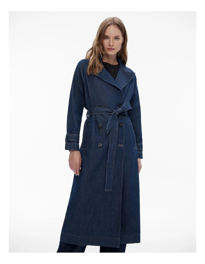 Denim Trench Coat in Dark Indigo image 1