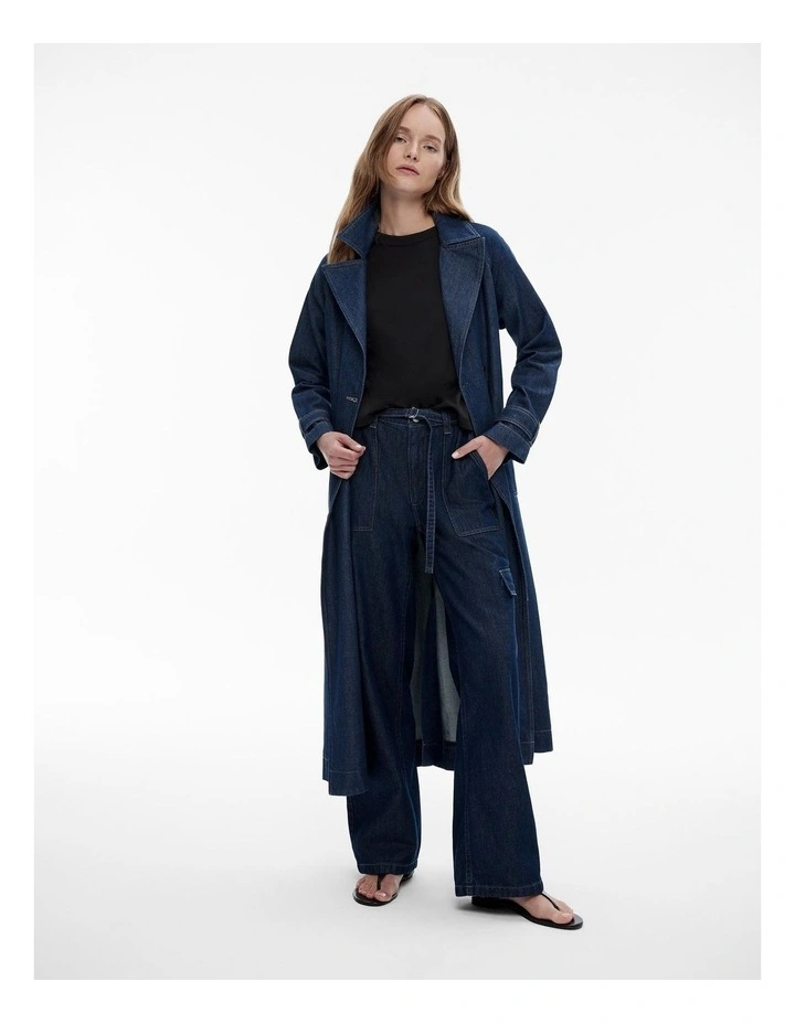 Denim Trench Coat in Dark Indigo image 2