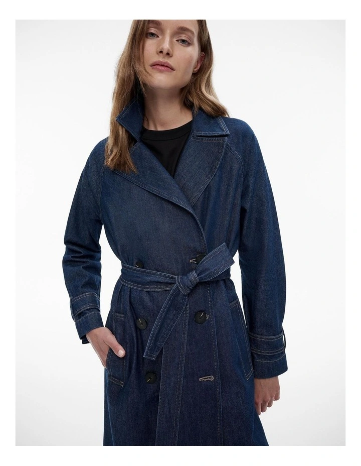 Denim Trench Coat in Dark Indigo image 3