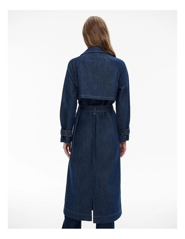 Denim Trench Coat in Dark Indigo image 4