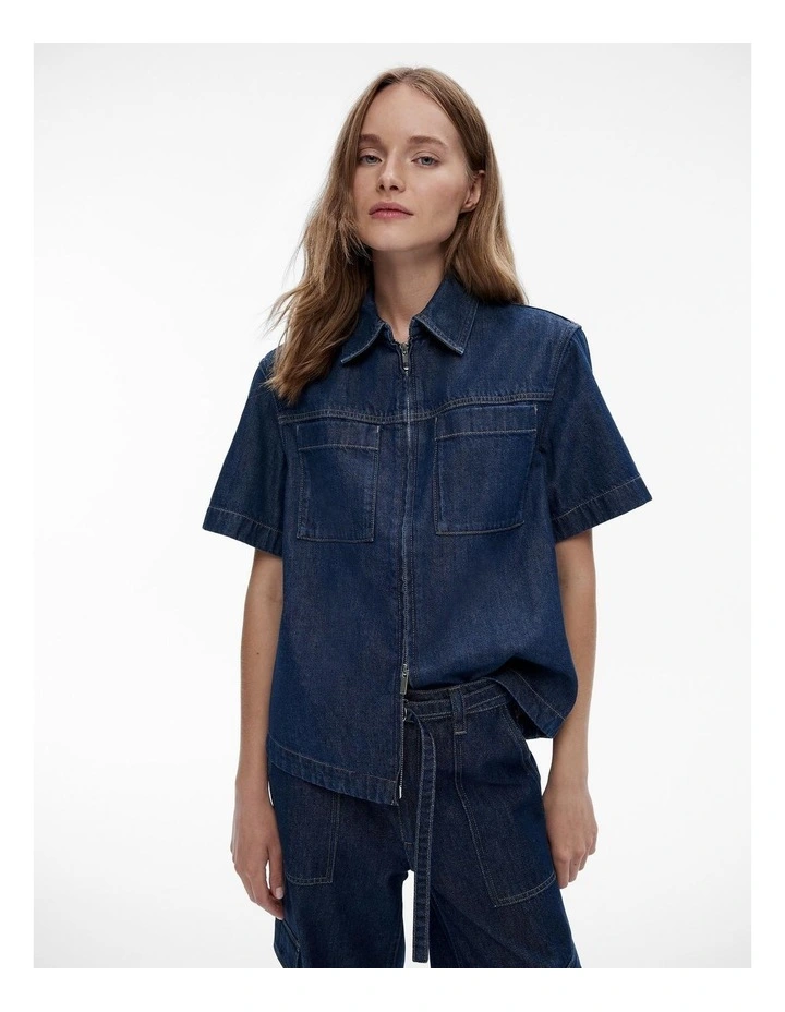 Denim Pocket Detail Shirt in Dark Indigo image 1
