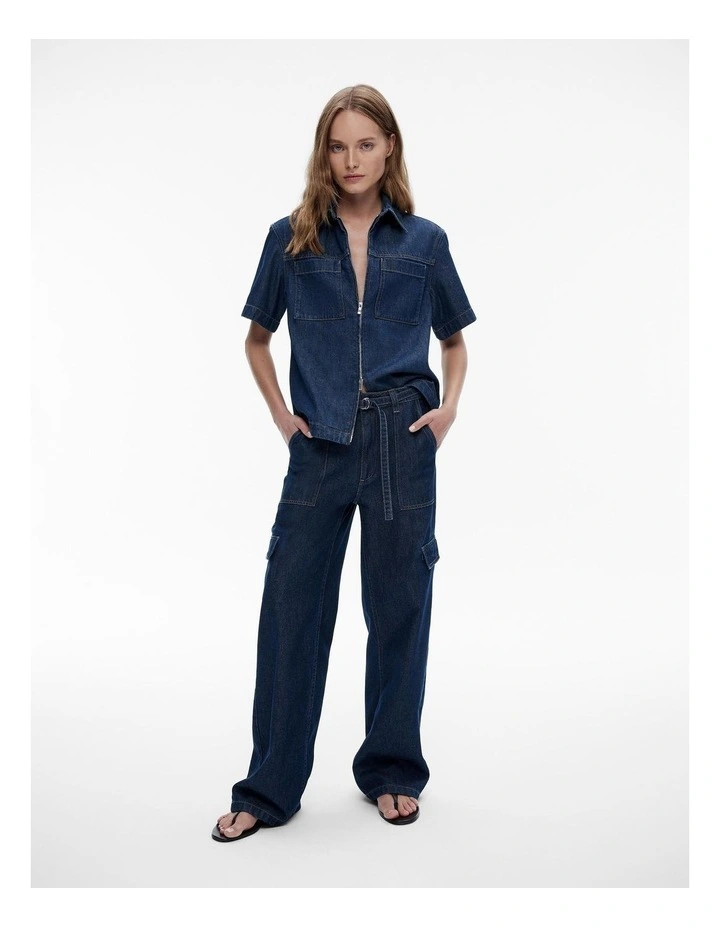 Denim Pocket Detail Shirt in Dark Indigo image 2