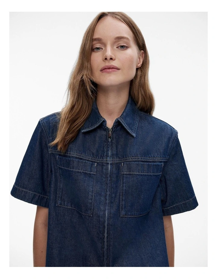 Denim Pocket Detail Shirt in Dark Indigo image 3