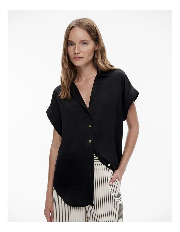 Utility Short Sleeve Pop Over Shirt in Black image 1