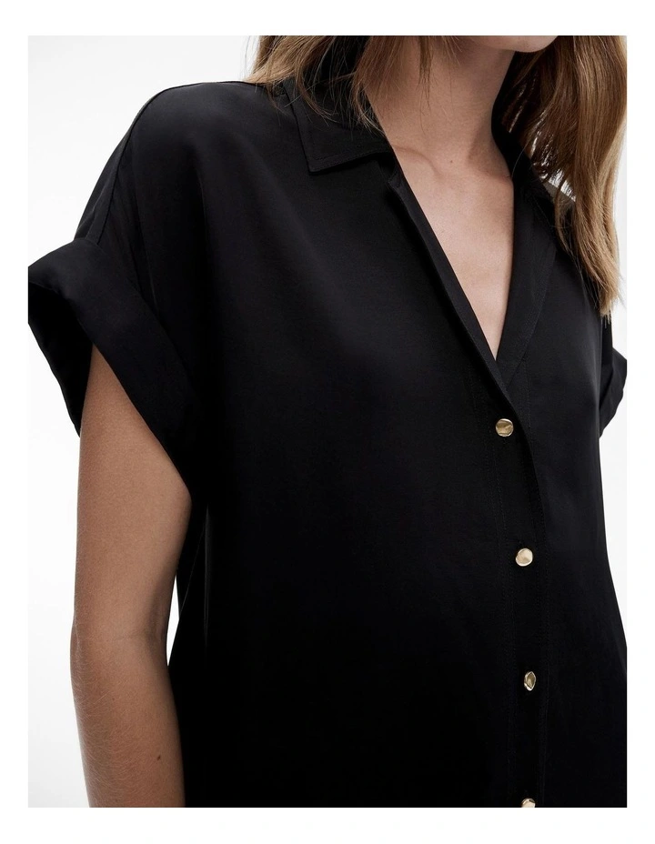 Utility Short Sleeve Pop Over Shirt in Black image 3