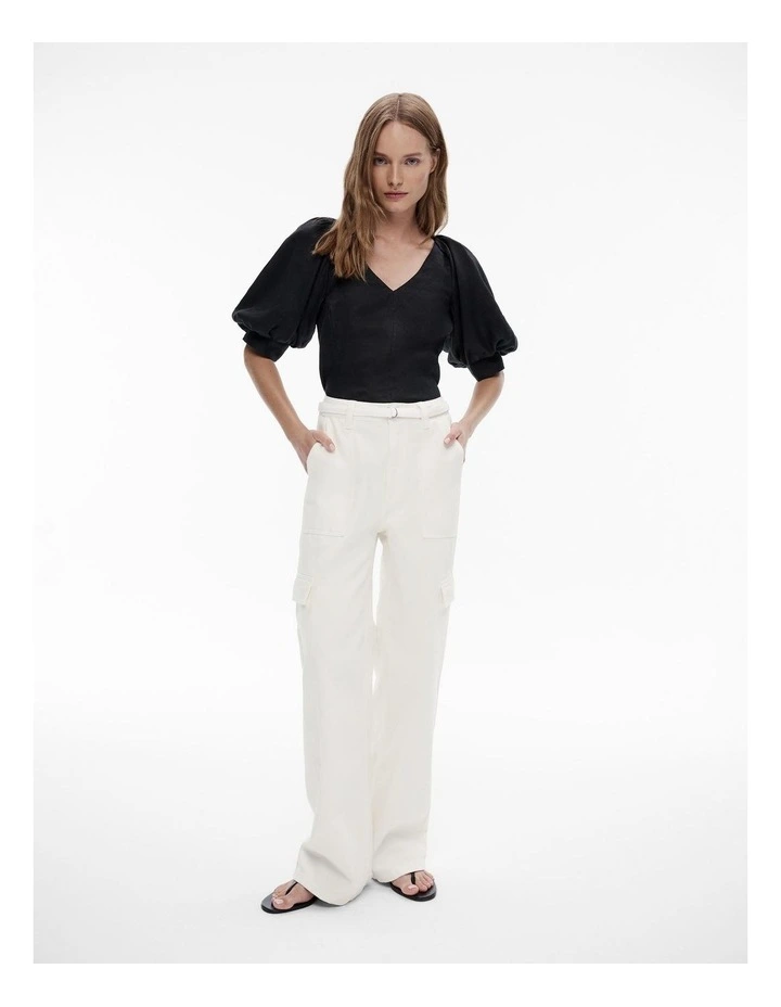 French Linen Puff Sleeve Blouse in Black image 2