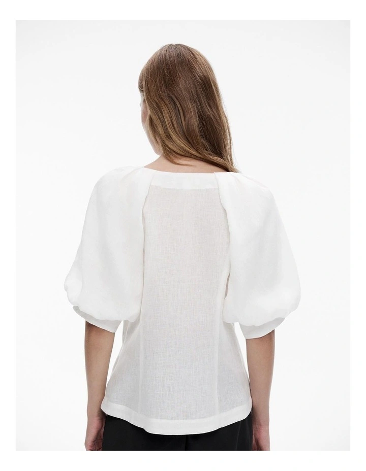 French Linen Puff Sleeve Blouse in Chalk image 4