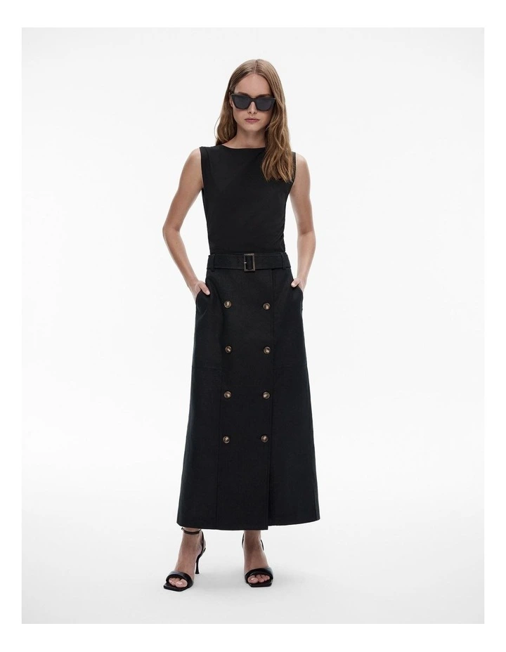 Linen Tailored Maxi Skirt in Black image 2
