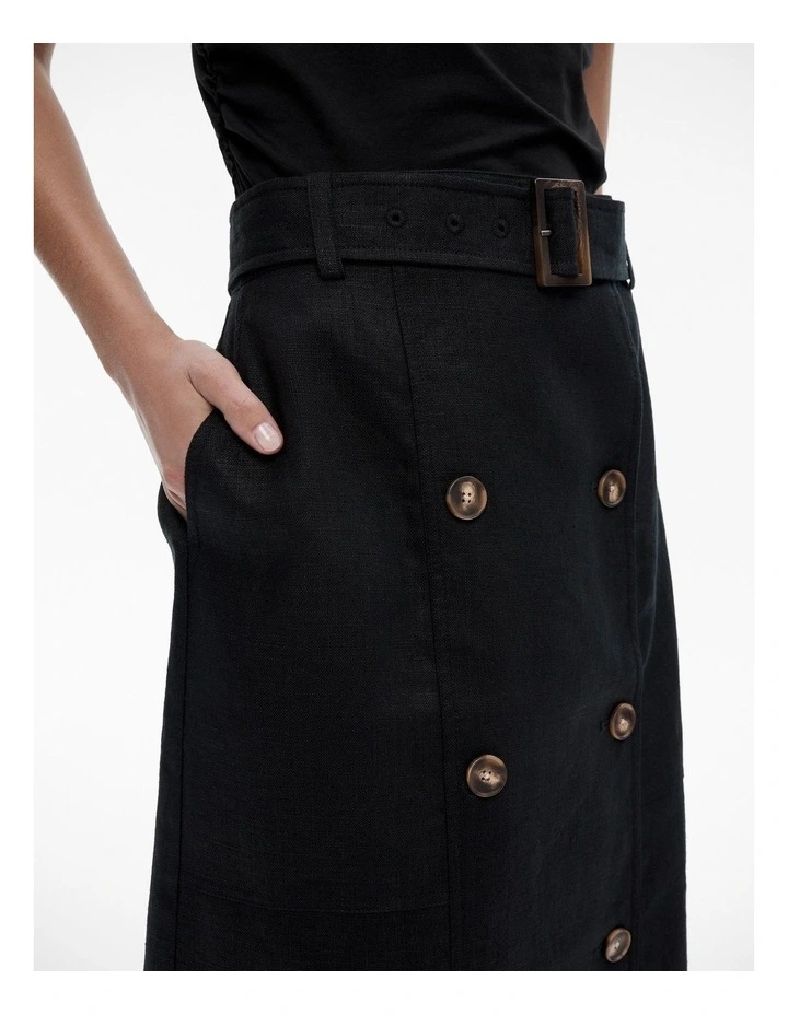 Linen Tailored Maxi Skirt in Black image 3