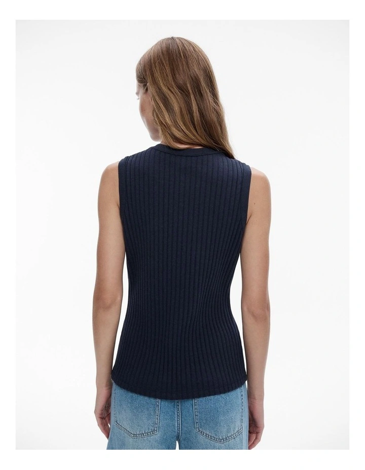 Cotton Rib Zip Tank Top in Navy Marle image 4
