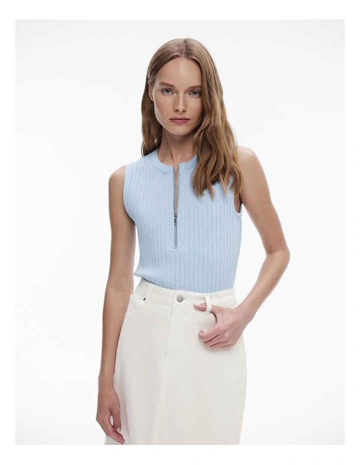 Witchery Cotton Rib Zip Tank Top in Blue Melange | MYER