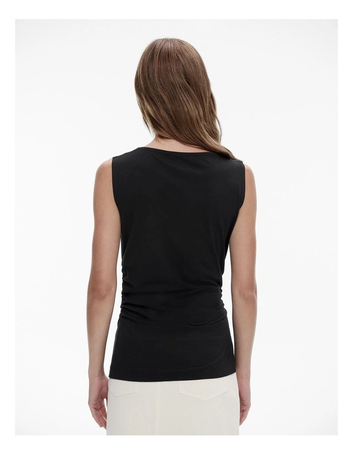 Cotton Blend Gathered Side Tank in Black image 4