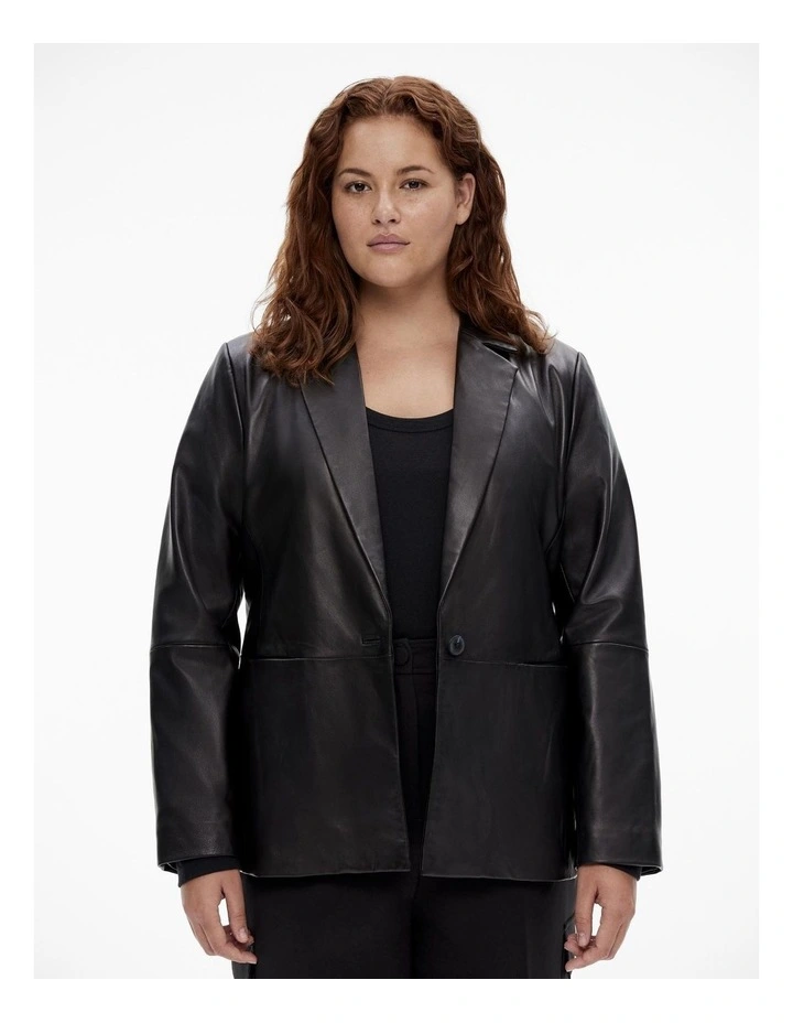 Leather Dart Detail Single Breasted Blazer in Black image 5