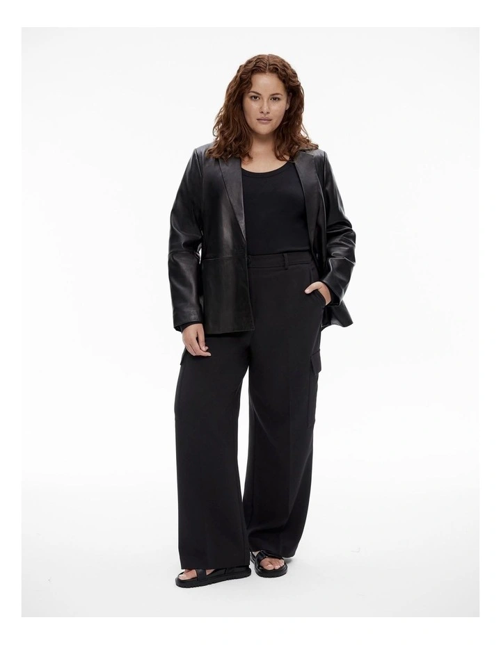 Leather Dart Detail Single Breasted Blazer in Black image 6