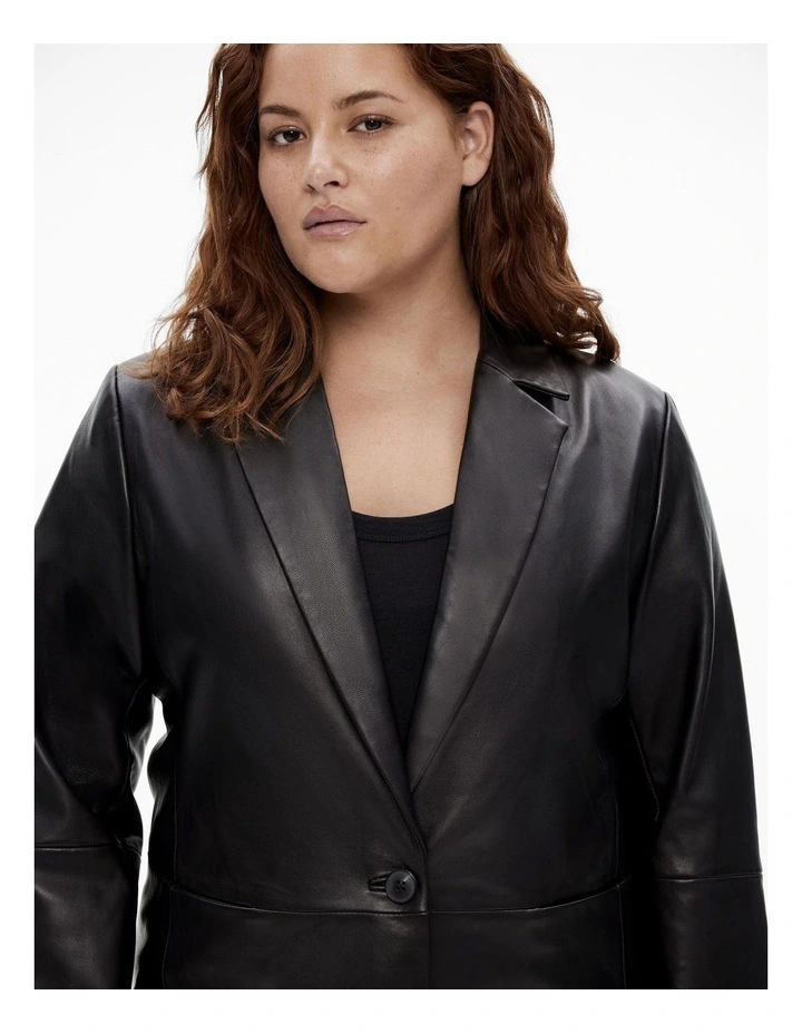 Leather Dart Detail Single Breasted Blazer in Black image 7