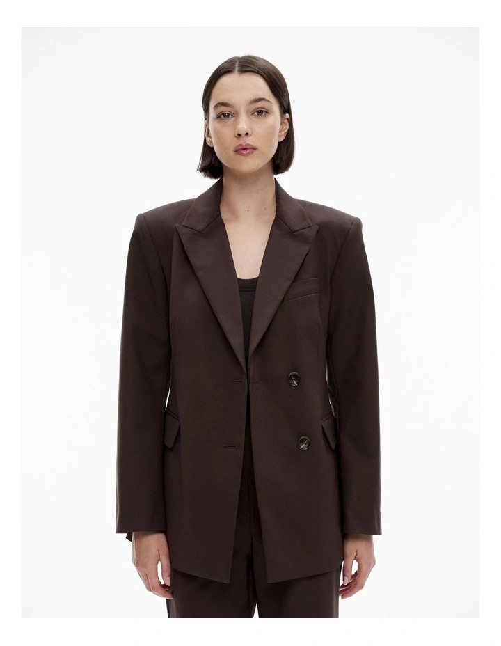 Cotton Blend Structured Blazer in Bitter Chocolate image 1