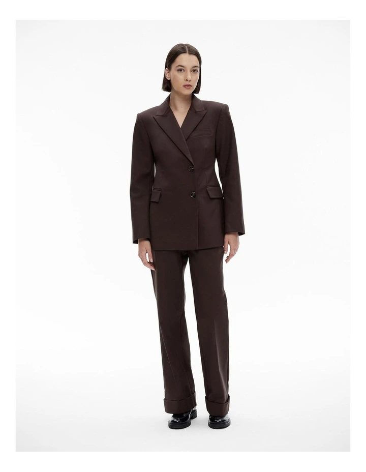 Cotton Blend Structured Blazer in Bitter Chocolate image 2