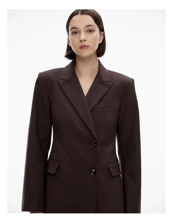 Cotton Blend Structured Blazer in Bitter Chocolate image 3