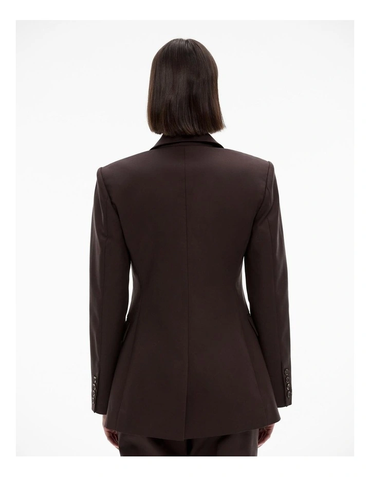 Cotton Blend Structured Blazer in Bitter Chocolate image 4