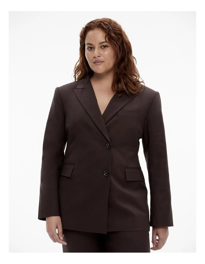 Cotton Blend Structured Blazer in Bitter Chocolate image 5