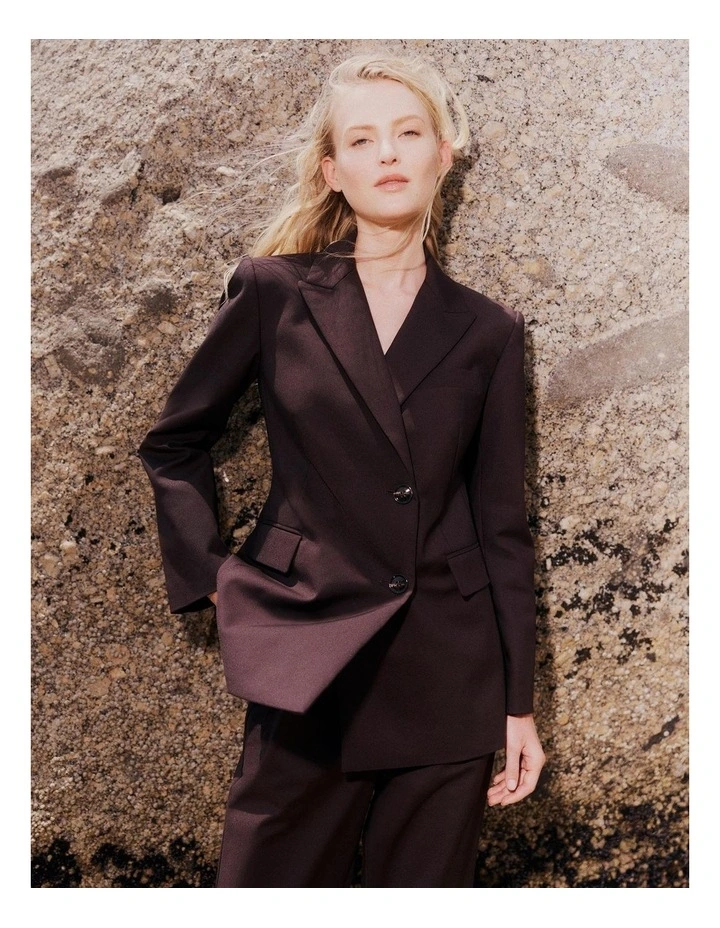 Cotton Blend Structured Blazer in Bitter Chocolate image 7