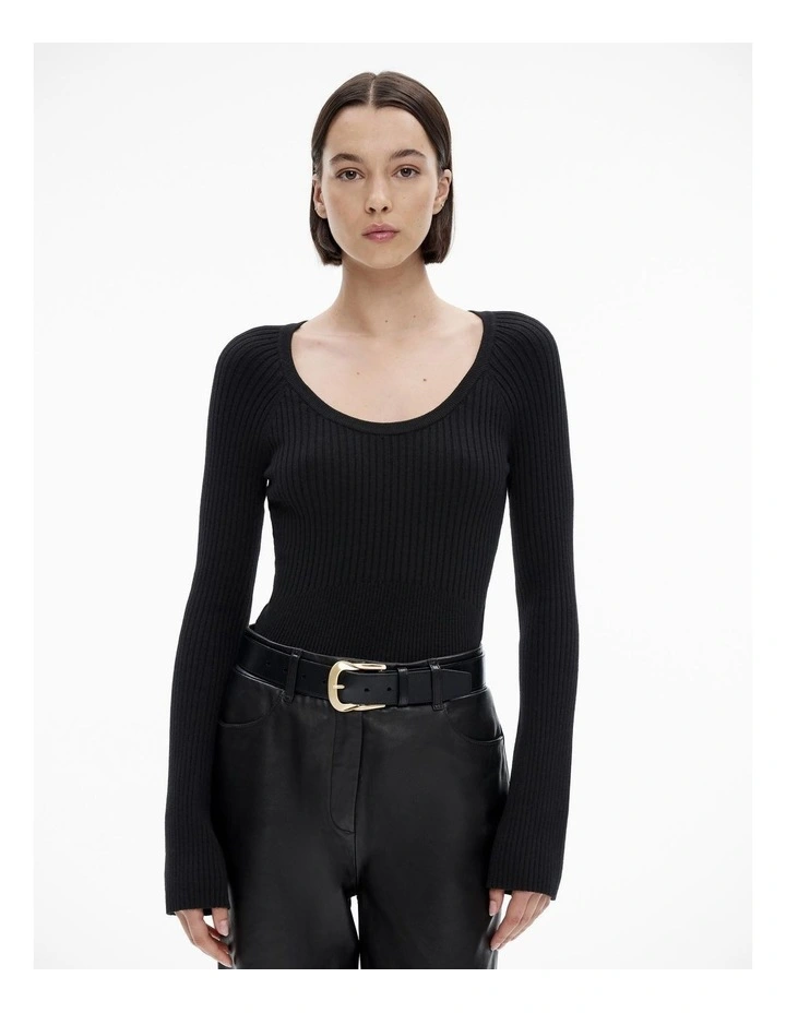Scoop Neck Rib Knit in Black image 1